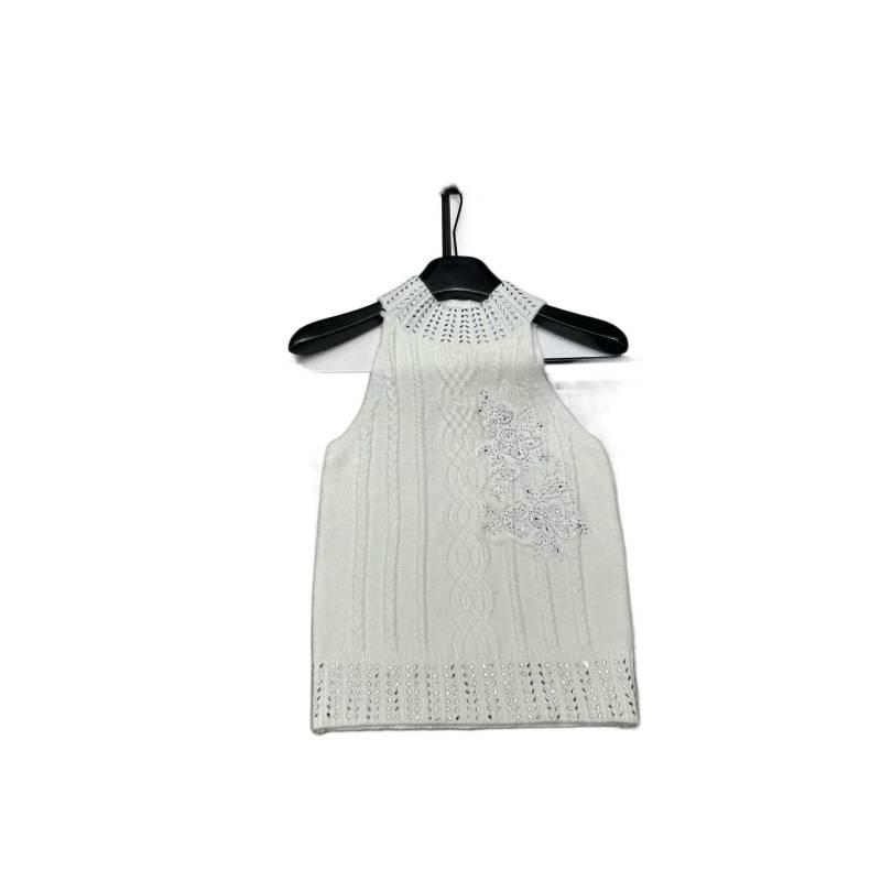 European Spring Embroidered Halter Knit Vest with Rhinestones