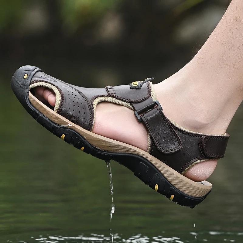 Fashion 2025 Summer Men Sandals Genuine Leather Beach Slipper Casual Leather Sandals Male Outdoor Shoes Roman Shoes Chaussure Hommes