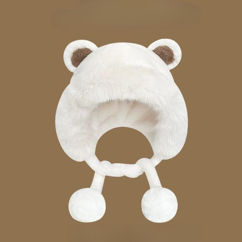 Cute Korean-Style Women's Winter Teddy Bear Ear Plush Hat Fleece-Lined Thickened Cycling Cold-Resistant Earflap Hat