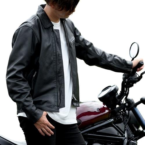 Daytona Motorcycle Leather Jacket Genuine Leather (Water Repellent) Spring/Autumn/Winter Single Rider with Collar DL-002 Black L Size (Men's) 24526