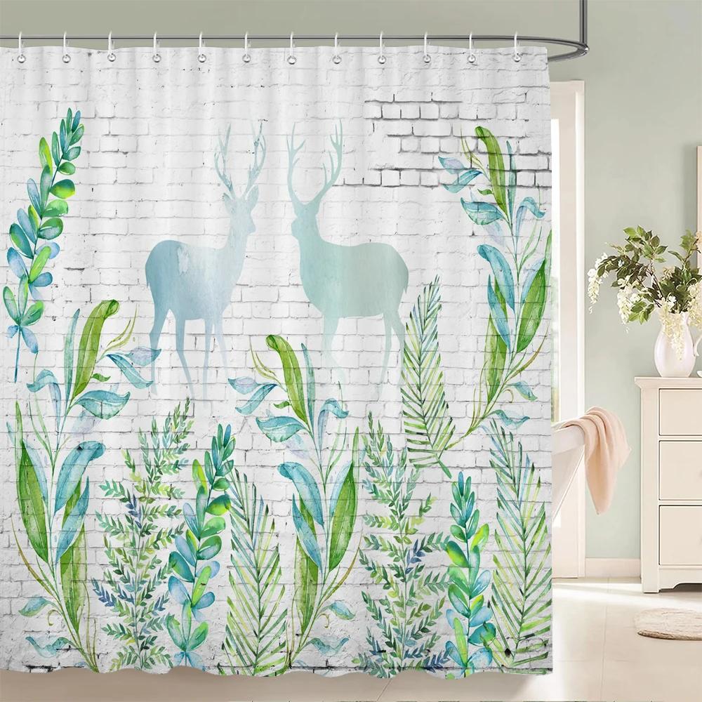 Forest Elk Deer Shower Curtain Trees Landscape Bathroom Decor Curtains Polyester Fabric Waterproof Bath Curtain With Hooks