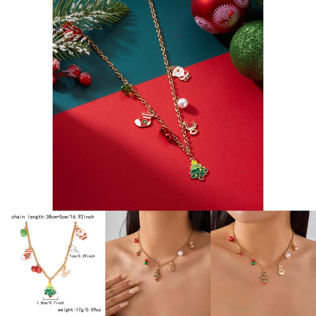 Santa Claus Charm Necklace With Pearl Chain And Festive Elements For Seasonal Gift