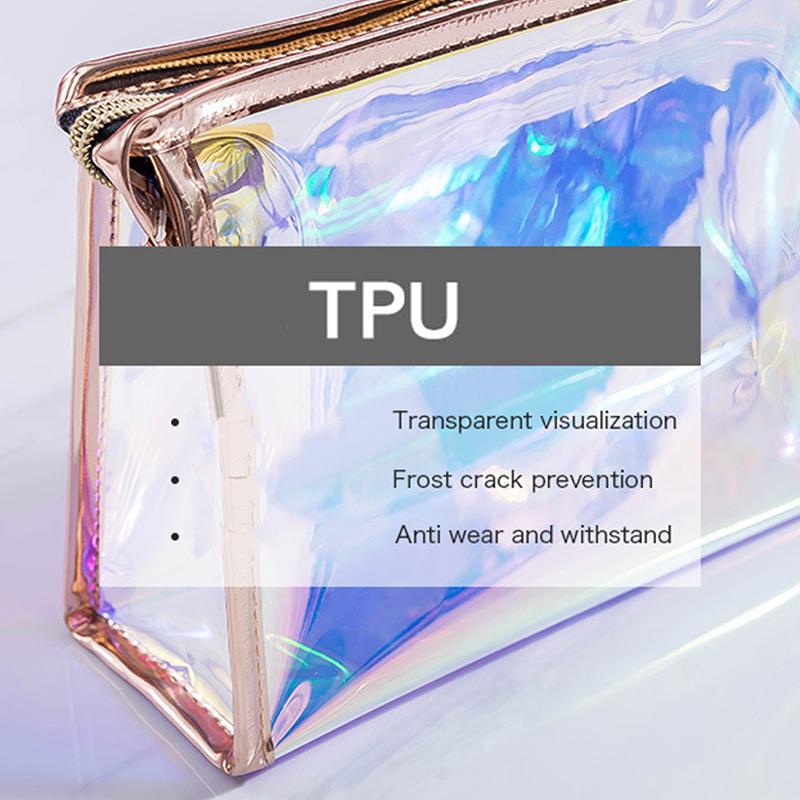 Borsa cosmetica olografica colorata da donna in TPU trasparente per trucco e bellezza