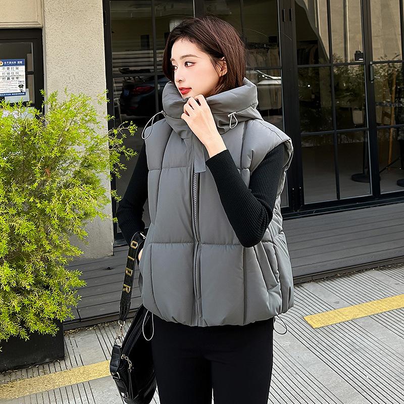New Winter Women's Vest Hooded Versatile and Fashionable Korean Style Vest Loose and Fashionable Casual Horse Clip Jacket