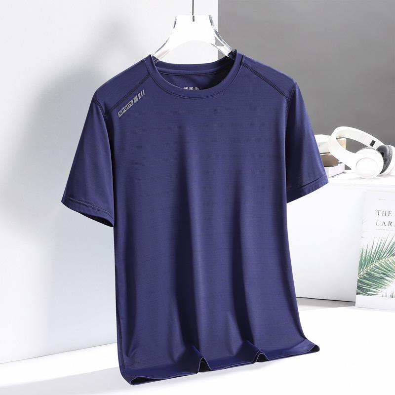Men's Ice Silk Summer T-Shirt - Solid Color, Breathable, Loose Fit, Half Sleeve, Plus Size Sportswear