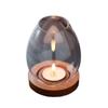 Candle Holder Clear Glass Cover with Wood Base Oil Lamp Shade Chinese Home Decorations for Bedroom Farmhouses Zen