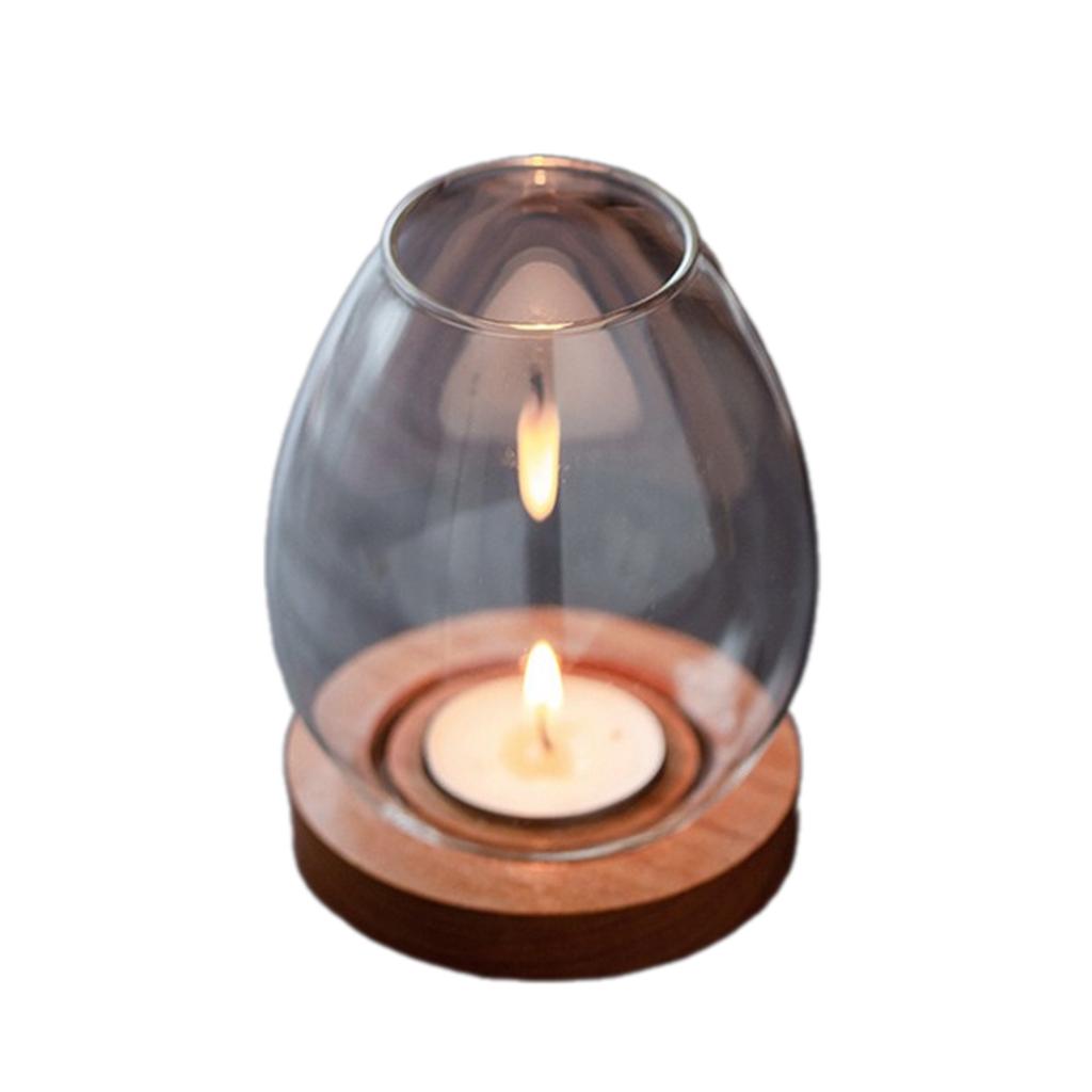 Candle Holder Clear Glass Cover with Wood Base Oil Lamp Shade Chinese Home Decorations for Bedroom Farmhouses Zen