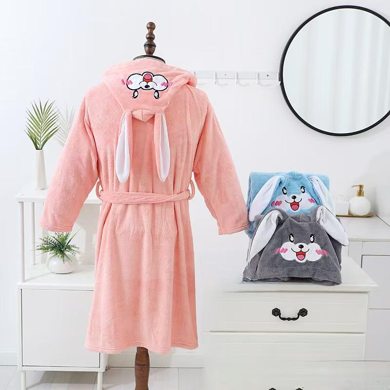 Cartoon Hooded Coral Fleece Bathrobe for Boys & Girls