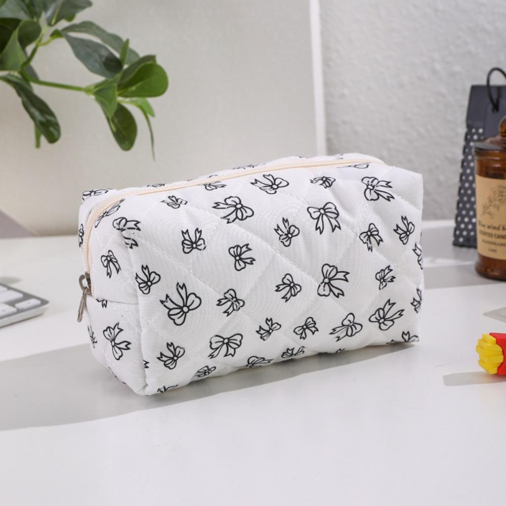 Trendy Cotton Makeup Bag Fresh Color Storage Organizer Cosmetics Bag Bow-knot Patterns Cosmetics Pouch Home Travel