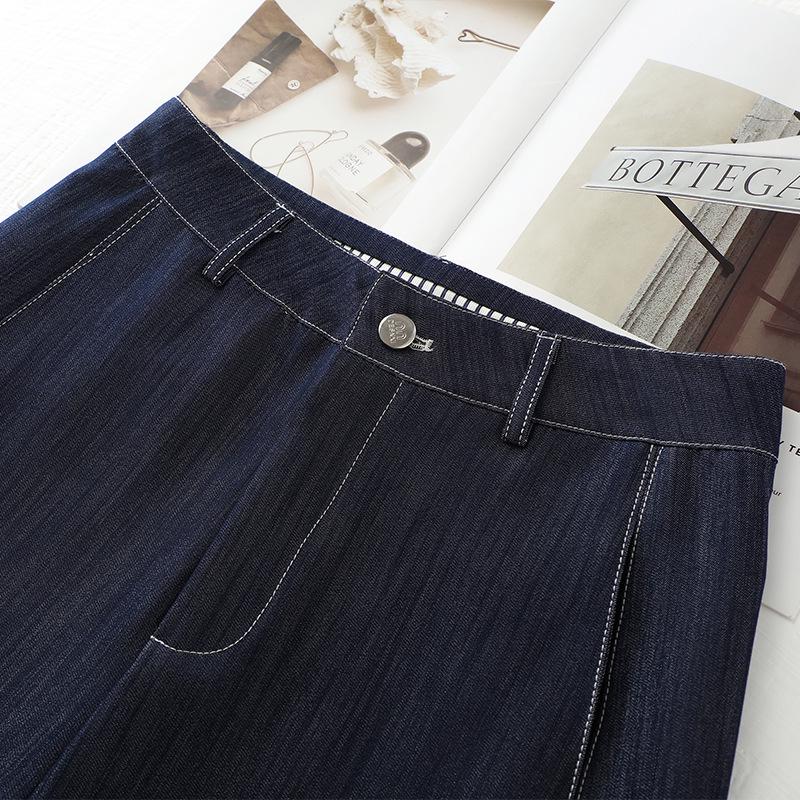 Women's Dark Blue Tencel Wide-Leg Jeans - 2025 Spring/Autumn Collection