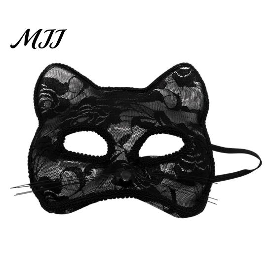 Festive Cat Costume Accessory Halloween Masque Half Face Lace Masquerade Funny Fox Animal Cosplay for Carnival Ball Party Accessories