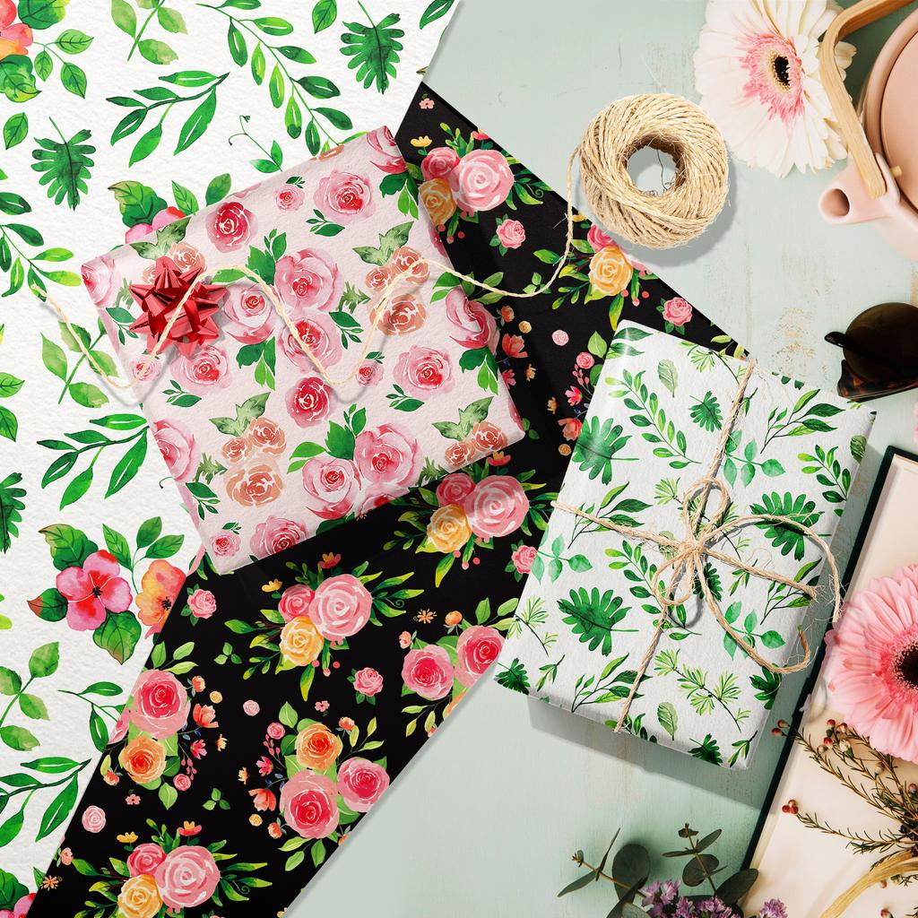 12 Sheets Gift Wrapping Paper Floral Rose Pattern Valentine's Day Bouquet Gift Packaging Paper Birthday Party Decoration Paper