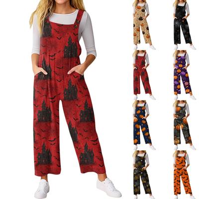 Women’s Loose Casual Sleeveless Jumpsuit Halloween Printed Jumpsuit Printed Jumpsuit