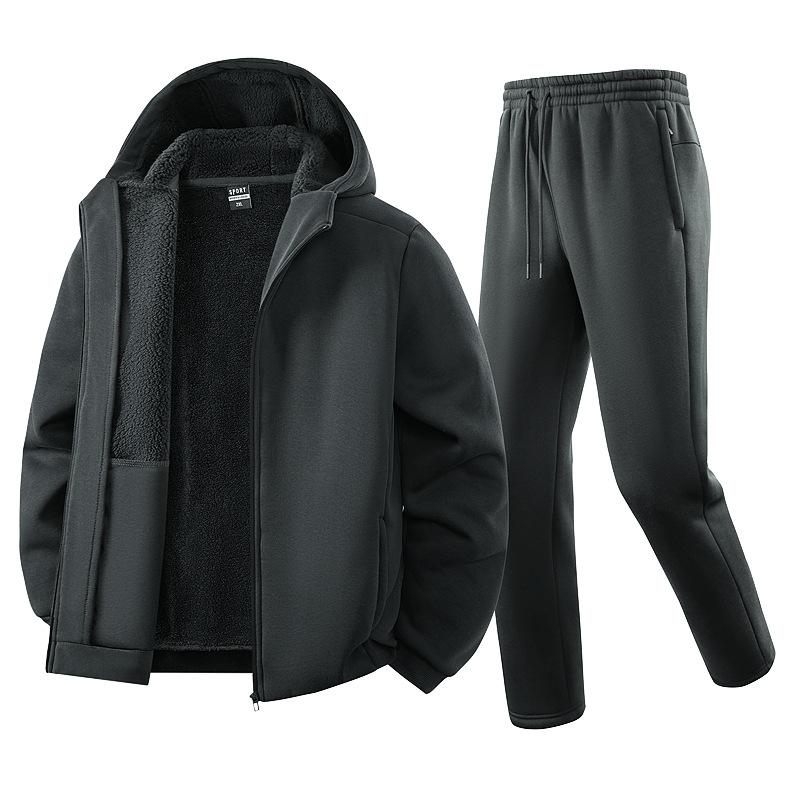 Men's Tracksuit Winter Cotton Sports Suit Thick Warm Hoodie+Sweatpan 2pcs Set Men's Cardigan Sweatshirt Set