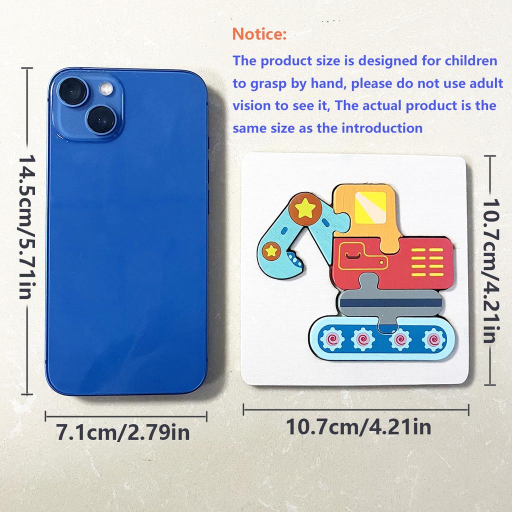 10.7cm/4.21in Colorful 3D Puzzles Montessori Games Cartoon Animals Jigsaw Puzzle Kids Educational Wooden Toys for Children