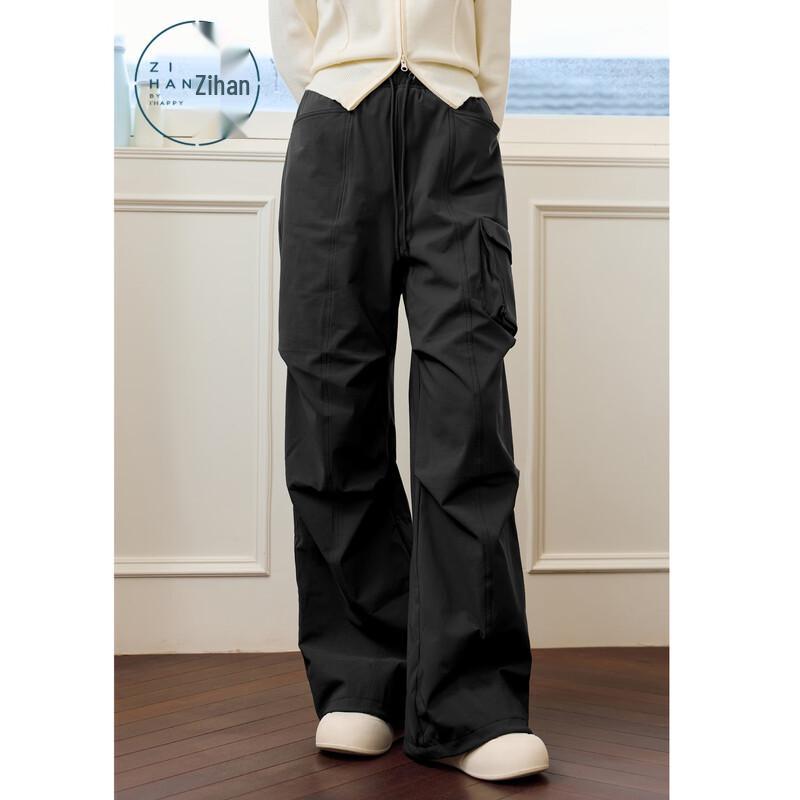 ZIHAN Women's Plush-Lined High-Waist Wide-Leg Cargo Pants