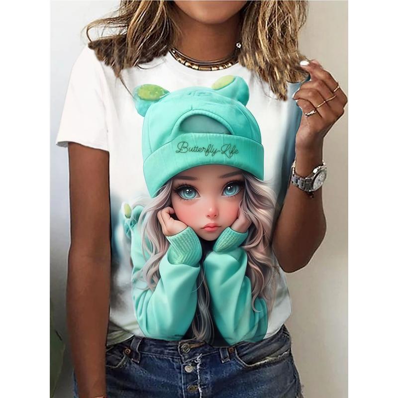 Modern and Beautiful Girl Fashion Women's Christmas and New Year T-shirt Clothing Printed Pattern Short Sleeve T Women's T-shirt
