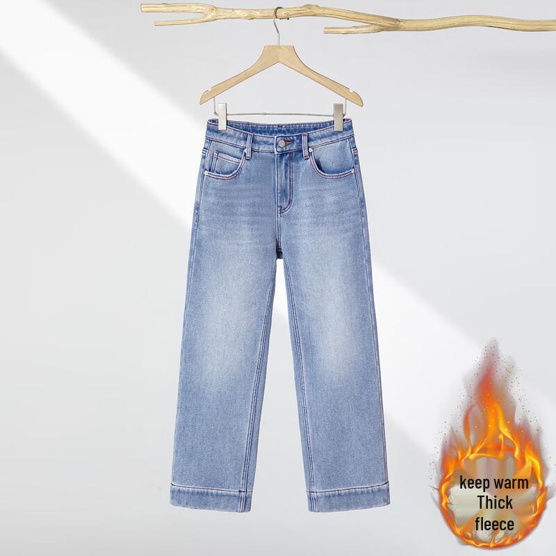 

RAIN.CUN Women s Sky Blue Fleece-Lined Straight-Leg Jeans 30