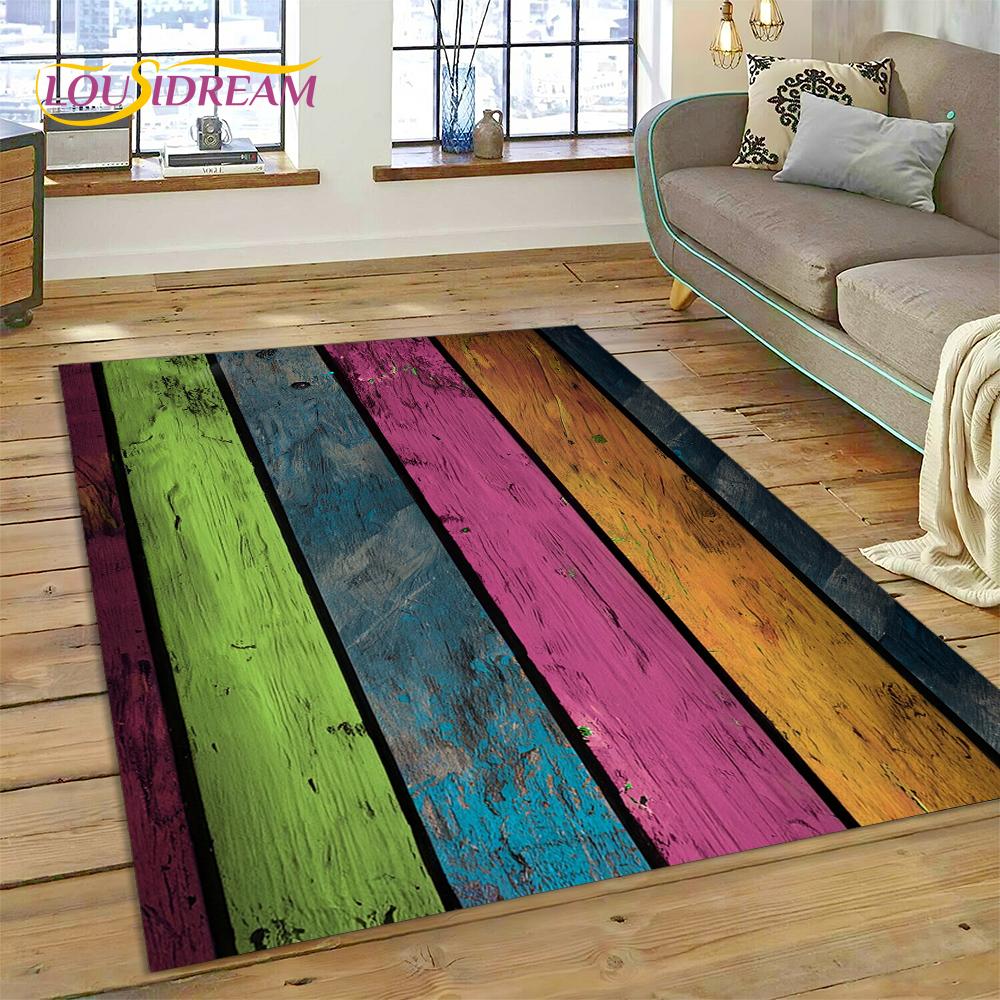 Alfombra Personalizada de Madera con Grano de Color 3D para Decoración de Sala de Estar y Dormitorio, Felpudo Antideslizante para Sofá Felpudo