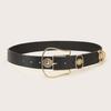 Retro Large Buckle Leather Belt For Women With Mesh Pattern And Silver Alloy Clasp