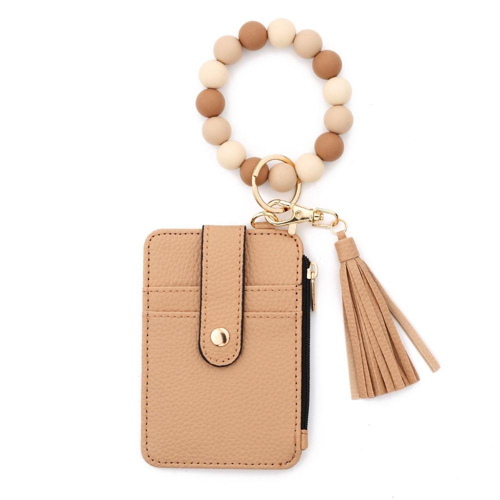 Faux Leather Card Holder Bracelet Keychain Bohemian Style Wristband Card Case Keyring  Everyday Use