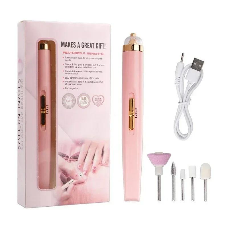 Nail Polishing Machine Electric Nail Grinder With Light Portable Mini Electric Manicure Art Pen Tools With Bag For Gel Removing