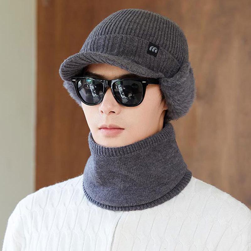 

Мужская зимняя вязаная шапка и толстые наушники с теплым ветрозащитным шарфом для езды на велосипеде на открытом воздухе Set (Hat + Scarf)