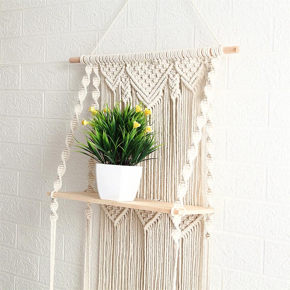 3 Layer Large Macrame Wall Hanging Shelf Macrame Floating Shelf Boho Home Decor Handwoven Rope Plant Display Rack Wall Organizer
