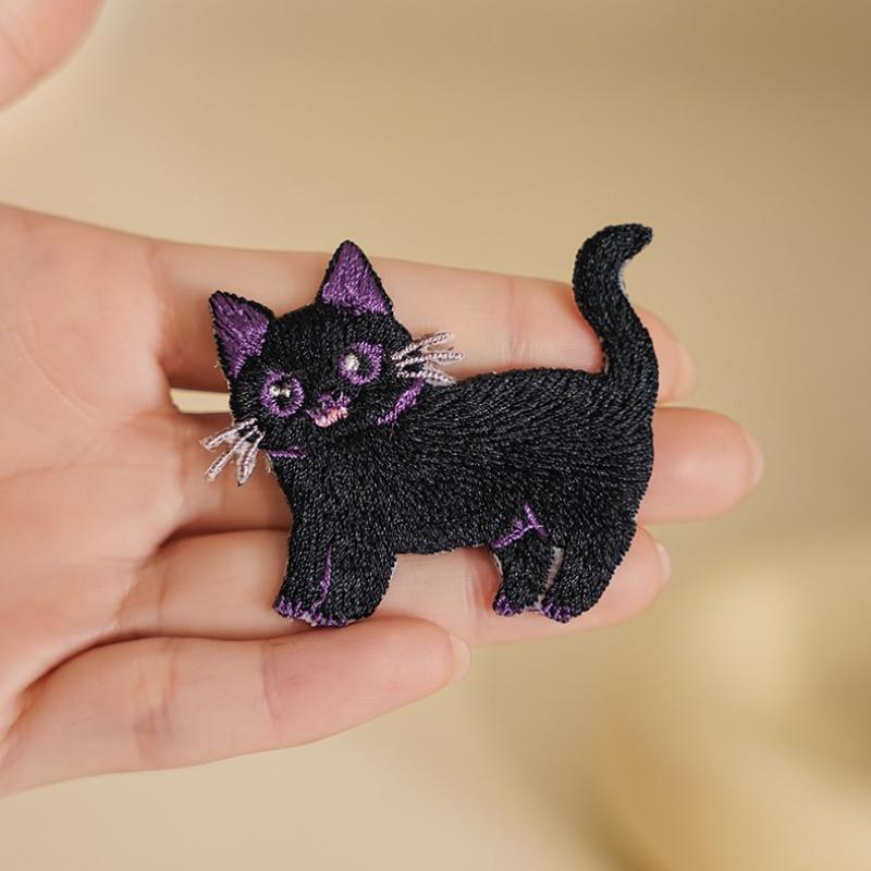 

Мультяшные нашивки-значки с черным котом для одежды, логотип, аксессуары, декоративные нашивки-наклейки, вышитые аппликации для шитья