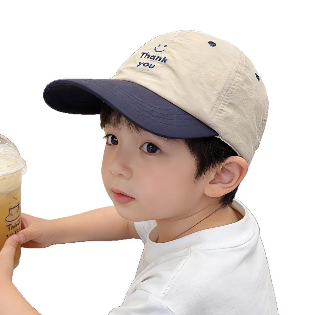 Kids' Korean-Style Smiley Face Embroidered Baseball Cap - Unisex, Quick-Dry, Sunshade, Duckbill Design for Summer.