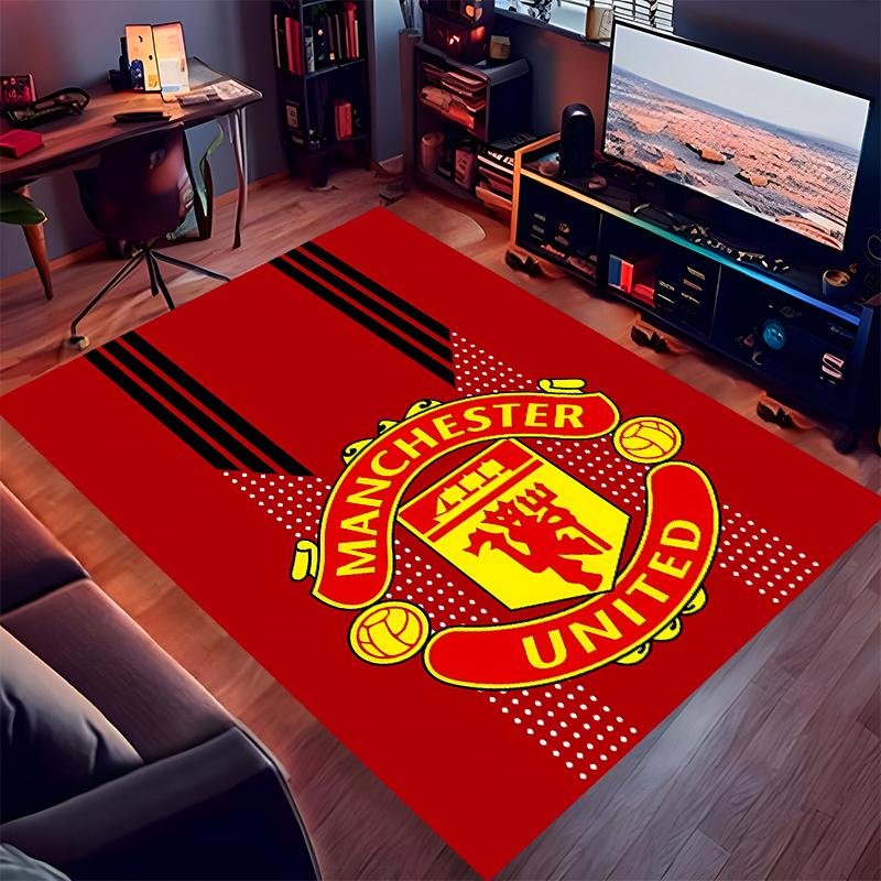 1pc Manchester United FC Logo Print Area Rug - Soft,Washable Non-Slip Indoor Mat for Office Chairs,Living Room,Home Office Decorative Rug