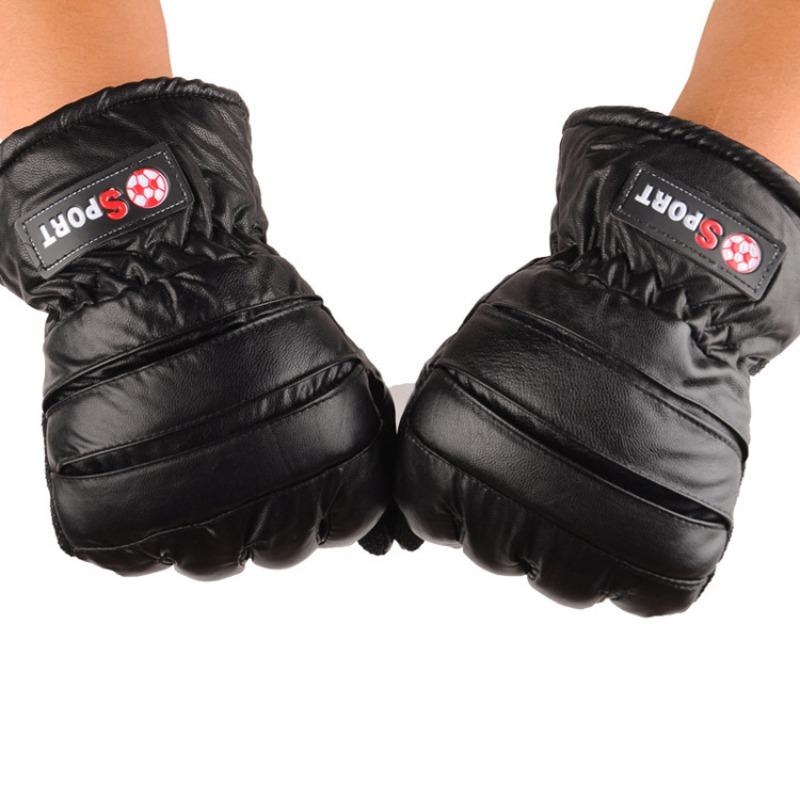 Men's winter leather gloves fleece thickened warm outdoor cycling cold driving motorcycle gloves