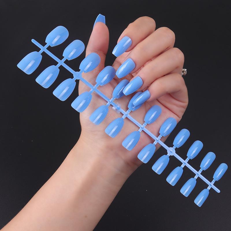 24pcs/set DIY Quick Nails Short Ballet Glossy False Nails Multicolor Strips Finished Wear Manicure