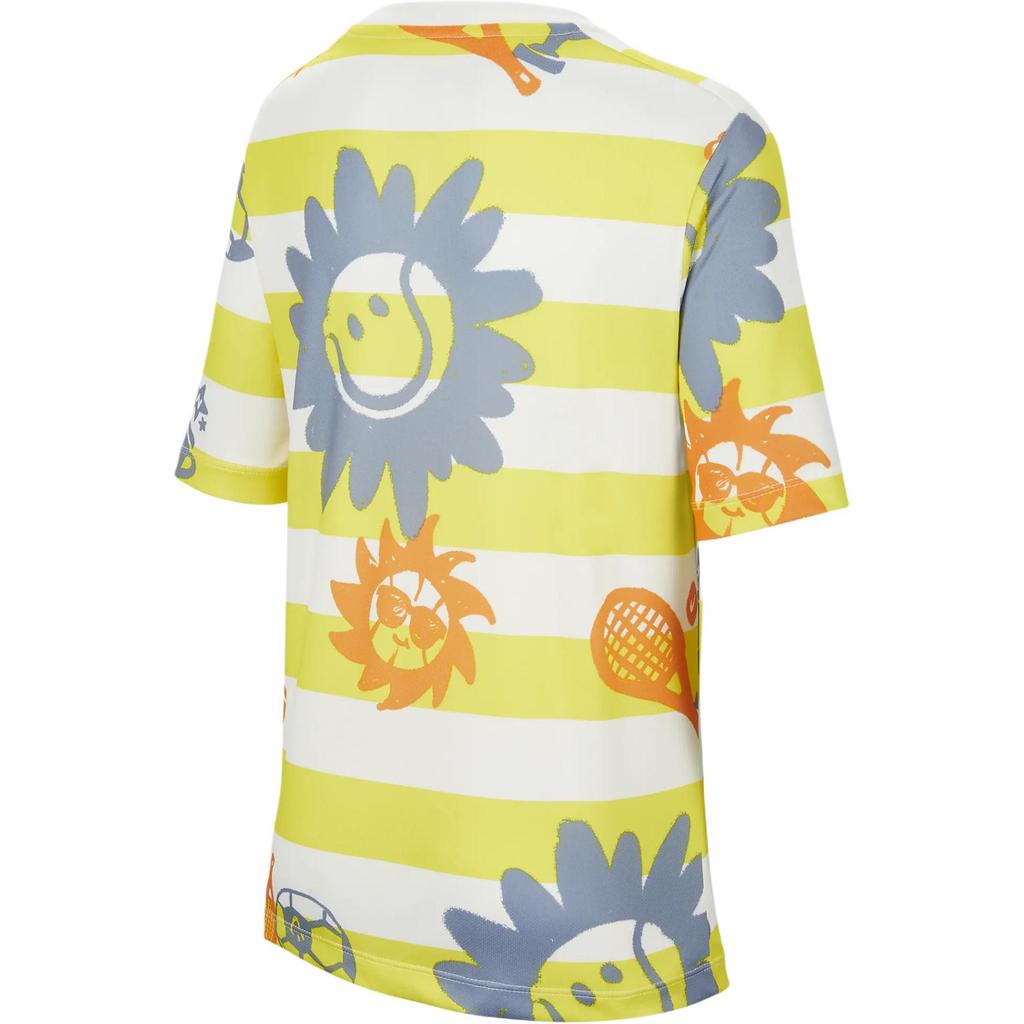 Nike Color Block Striped Round Neck Quick Dry Sunflower Short Sleeve T-Shirt Kids Tops Yellow White HM4639731