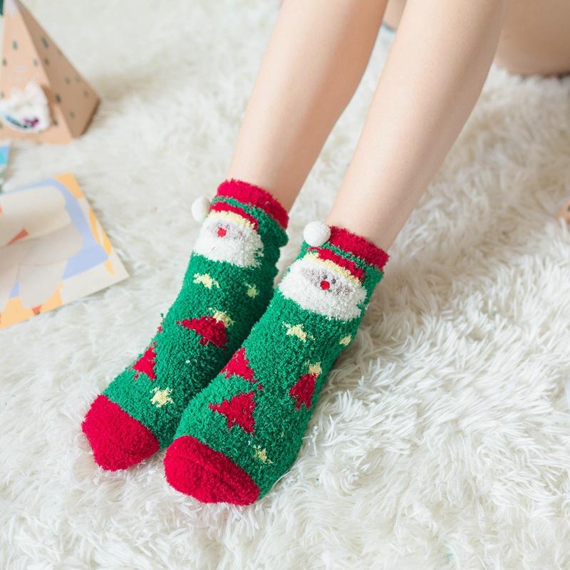 Winter Explosion Coral Fleece Women'S Socks Three-Dimensional Cartoon Terry Socks, Thickened Christmas Socks, Japanese Floor Socks