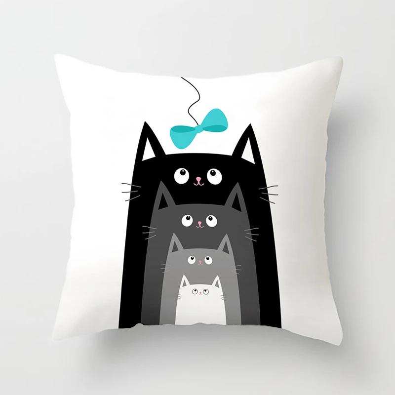 Funny Cute Black Lover Cat Pillowcase Cushion Cover 4545 Polyester Pillow Cover Sofa Car Home Decor Room Decoration