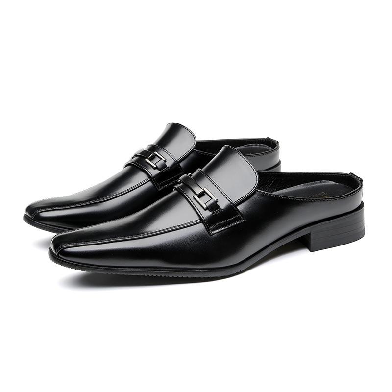 Fashion Summer 2024 New Leather Shoes Men's Breathable Half-leather Slippers Business Formal Shoe Cover Foot One Pedal Lazy Shoes Office