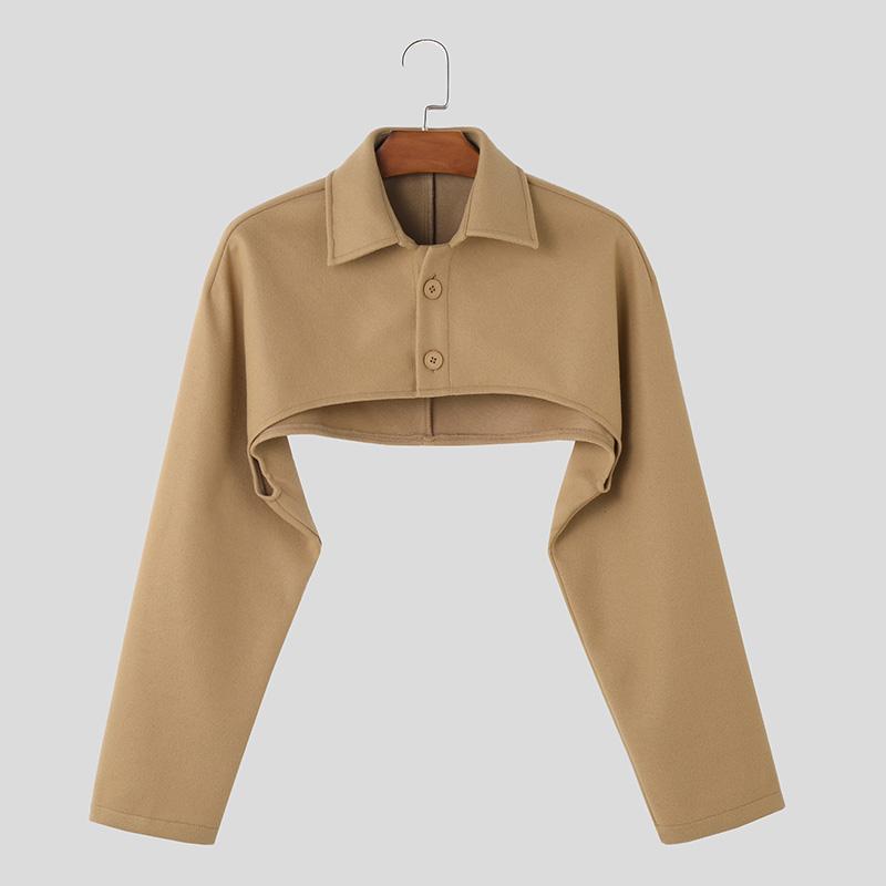 INCERUN Menn Lapel Collar Langermet Fleece Crop Topper Kåper