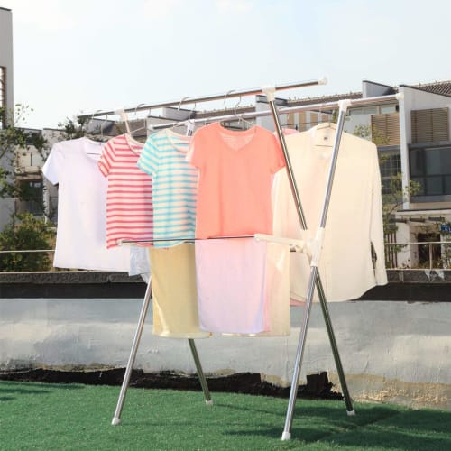 WGWGJM Extendable Clothes Drying Rack for Indoor and Outdoor Use, Balcony Use, Heavy-Duty Capacity (60kg), Stainless Steel, Rust-Resistant, X-Shaped,
