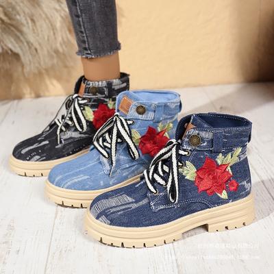 Denim Plateau Martin Stiefel 2025 Winter Farbblock Britischer Stil Damen 2025 Druck Workwear Stiefel