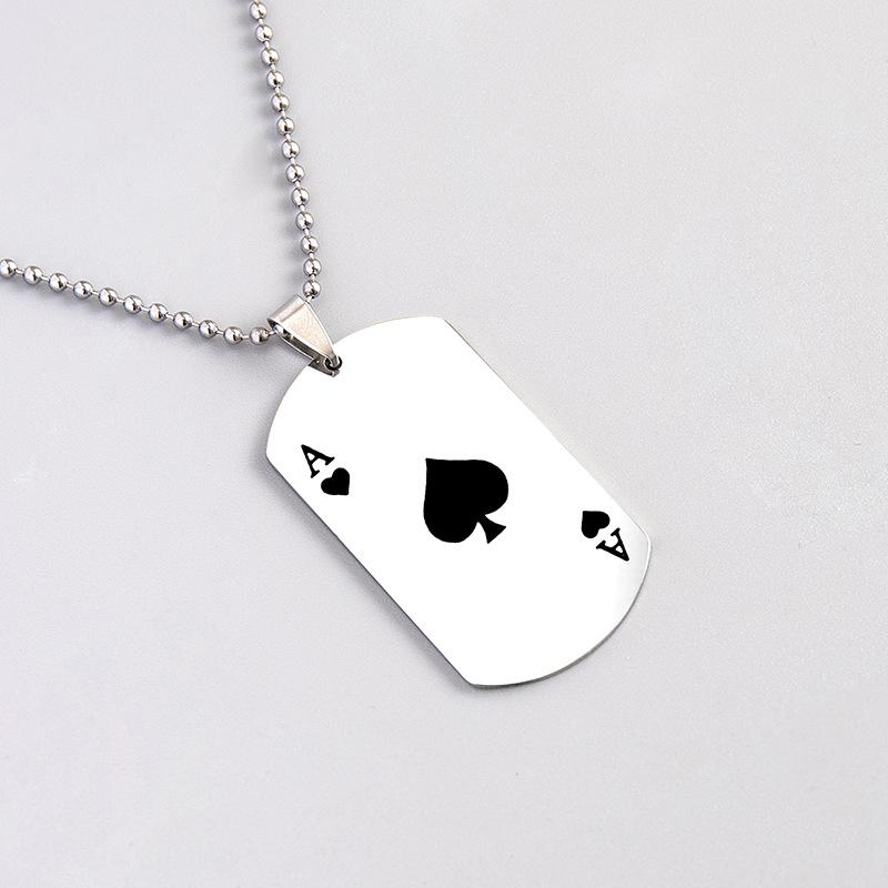 European and American fashion Stainless Steel necklace creative playing cards Ace of spades heart pendant Men's sweater chain jewelry
