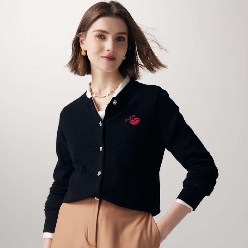 PALUOPO Women's 2025 A/W 100% Cashmere Intarsia Round Neck Cardigan