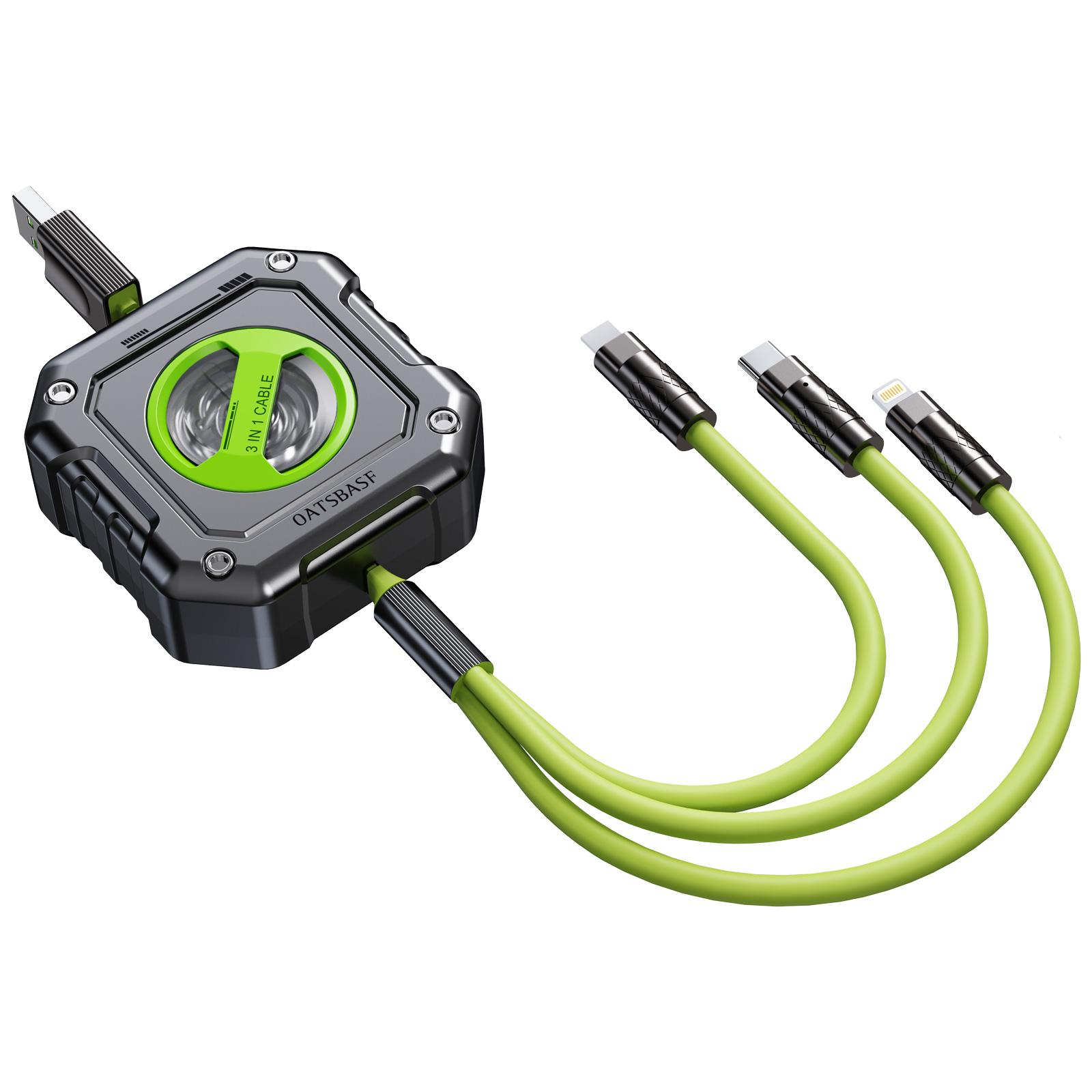 

Oatsbasf 3 in 1 Retractable Charging Cable USB Charge Cable with Lightning &Type C & Micro USB Multi Fast Charger Cord for Phone USB-A to Multi