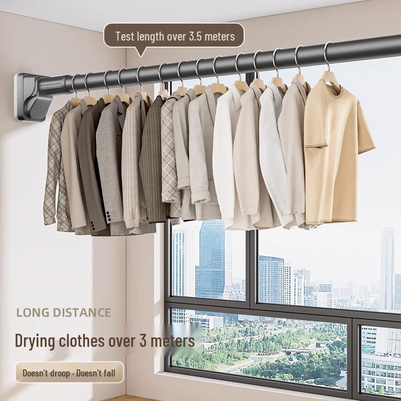 No-Drill Retractable Clothes Drying Rod for Curtain and Wardrobe Support - Nail-Free Bathroom or Shower Drying Rack.