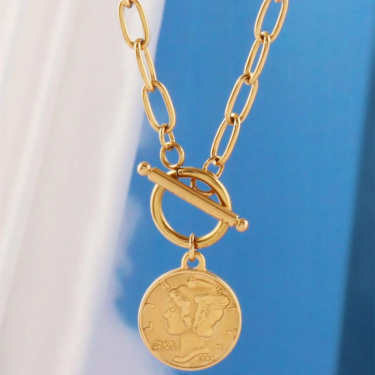 Retro Portrait Round Coin OT Buckle Pendant Necklace 60CM
