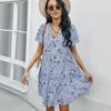 Women Summer Floral Chiffon Dress V Neck Short Sleeve Casual Spring Outfit