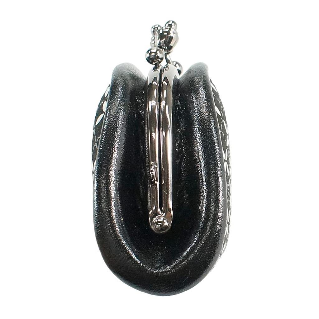 Indenya Inden Coin Purse, Deerskin Leather, Soft, Shippo Pattern, Black with Black Lacquer and White Chintz, 8802