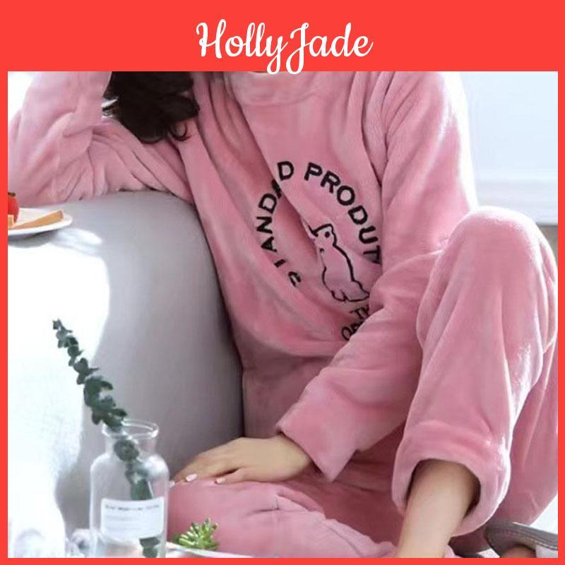 Thickened 2pcsset Pyjamas Flannel Warm Female Autumn And Winter Longsleeved Coral Velvet Cartoon Girl Homewear