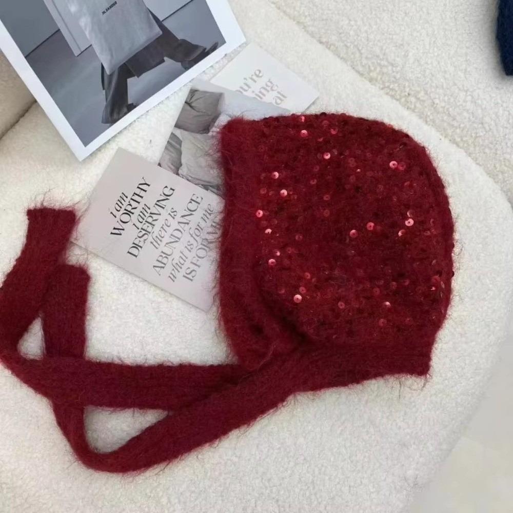 Trendy Luxury Sequined Winter Hat Ear Protection Outdoor Beanies Thick Warm Baotou Knitted Decorative Hat Chrismas Gifts