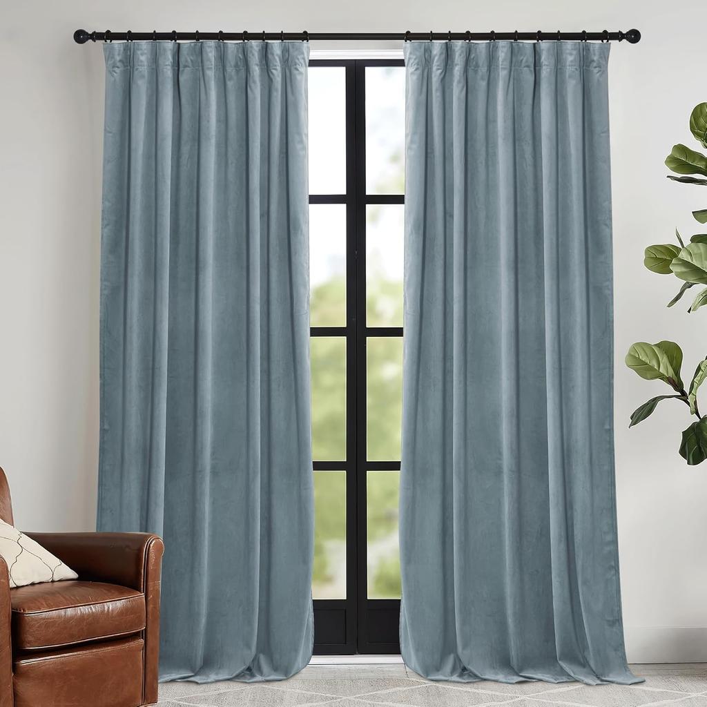 Rideaux en Velours Vert Sauge 84 pouces, Rideaux en Velours Super Doux Assombrissants pour Chambre